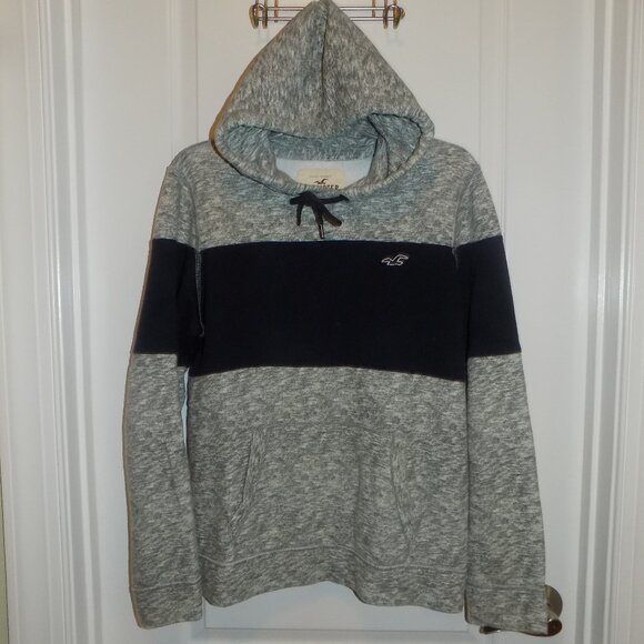 HOLLISTER Pullover Hoodie Mens Small Gray Blue Relaxed Sweatshirt EXCELLENT COND - Picture 1 of 5